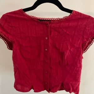 Cider Red Lace Trim Button-Up Top